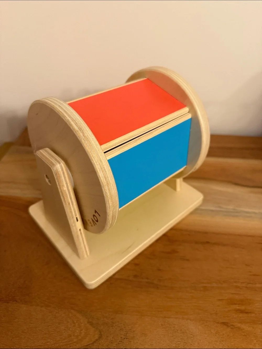 Lovevery Rainbow Spinner wooden spinning drum w rattle sound tummy time toy